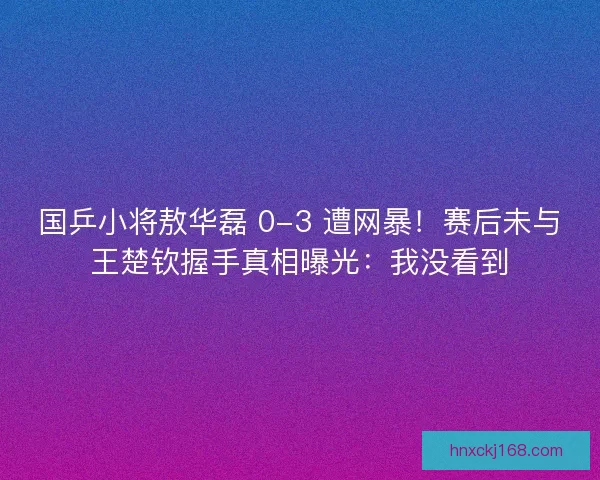 国乒小将敖华磊 0-3 遭网暴！赛后未与王楚钦握手真相曝光：我没看到